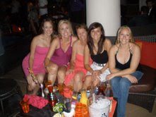 Group of five women at bar table