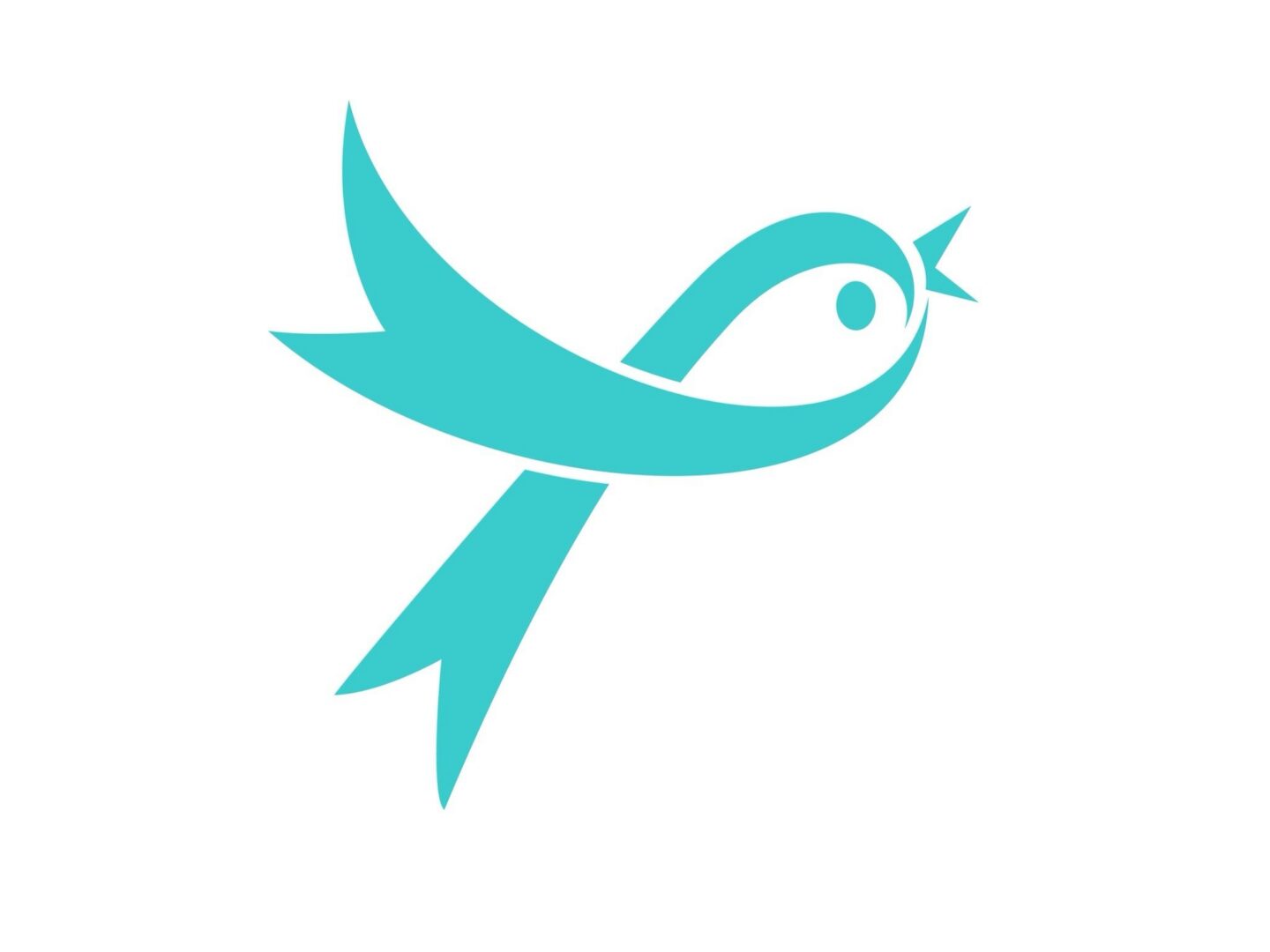 Teal ribbon bird on white background.