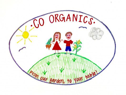 Childlike drawing promoting organic gardening.