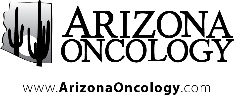Arizona Oncology logo with cacti and website.