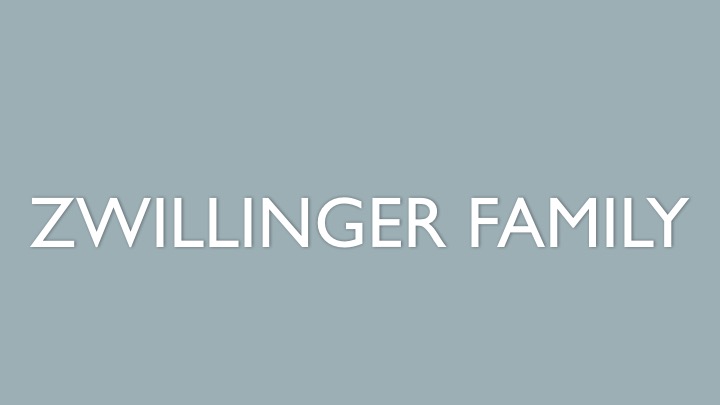 Zwillinger Family text on blue background.