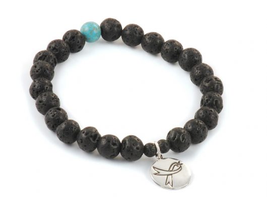 Black bead bracelet with turquoise bead charm.