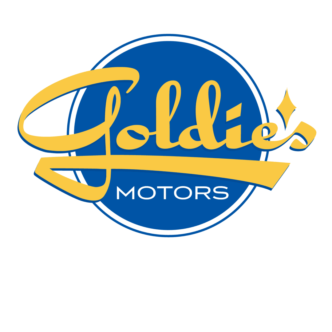 Goldie's Motors logo with blue background.