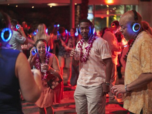 People enjoying a silent disco party.