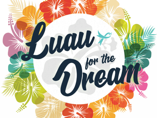 Hibiscus wreath with script luau logo
